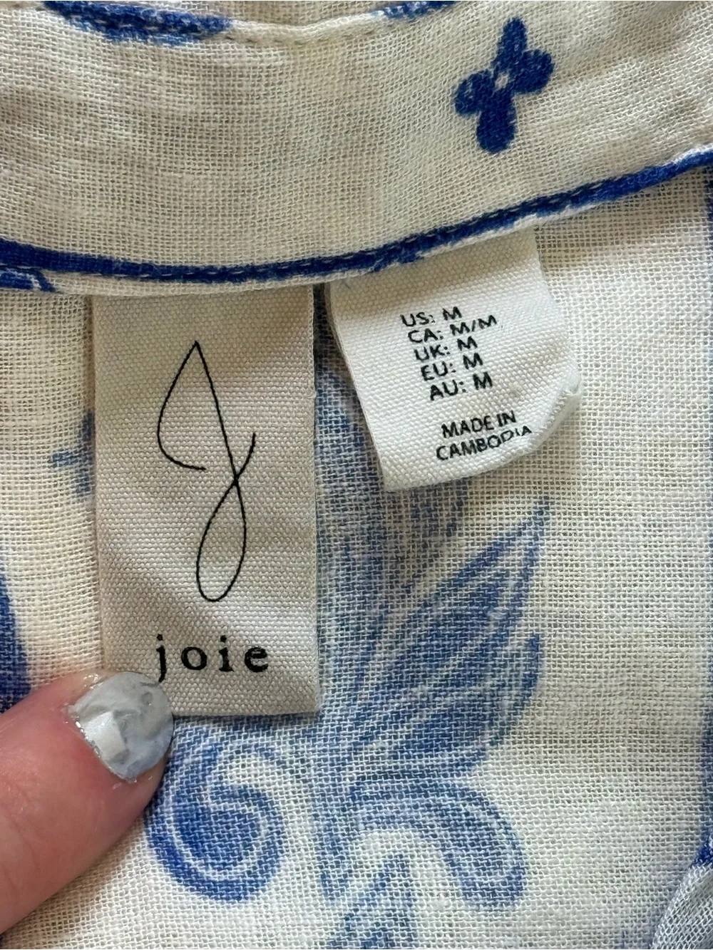 Joie Blue White Linen Blend Floral Button Front Shirt Dress Medium - Picture 7 of 8